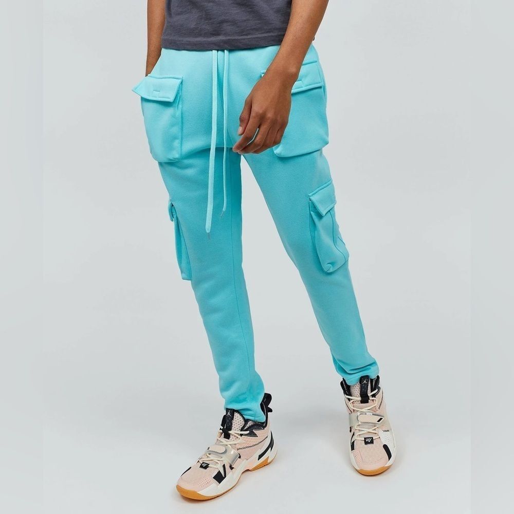 Reason Baxter Multi Pocket Cargo Sweatpants In Aqua